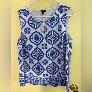 Talbots cotton shell 16W NWT blue medallion print, side zip